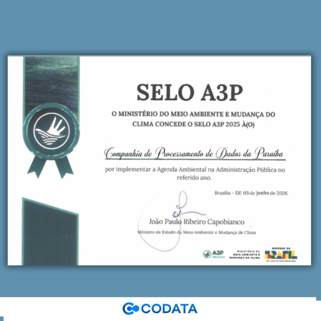Com a adesão ao programa, a CODATA torna-se o primeiro órgão do Poder Executivo Estadual a integrar a rede de parceiros da A3P, consolidando-se como referência na promoção da sustentabilidade no âmbito da gestão pública paraibana.