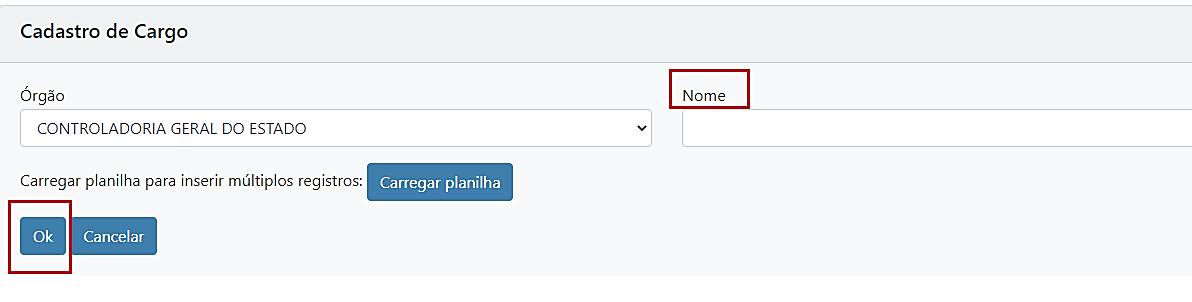 Cadastro de Cargo com nome Cadastro de Cargo com nome
