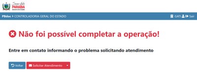 Não foi possível completar a operação Tela de aviso Não foi possível completar a operação