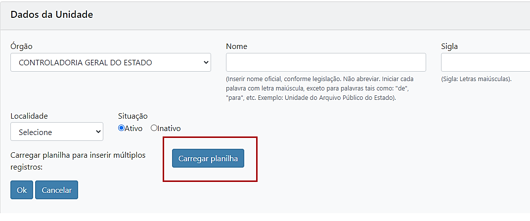 7.2 Carregar planilha 7.2 Carregar planilha