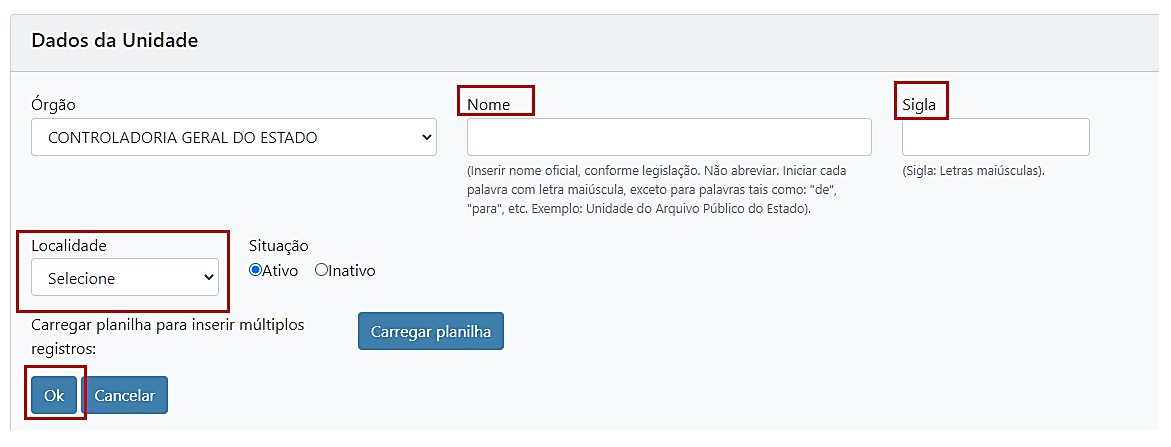 7.2 Carregar planilha com sigla nome e localidade 7.2 Carregar planilha com sigla nome e localidade